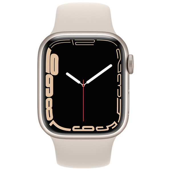 купить Apple Watch Series 7 GPS, 41mm Starlight Aluminium Case with Starlight Sport Band - Regular, A2473 в Алматы