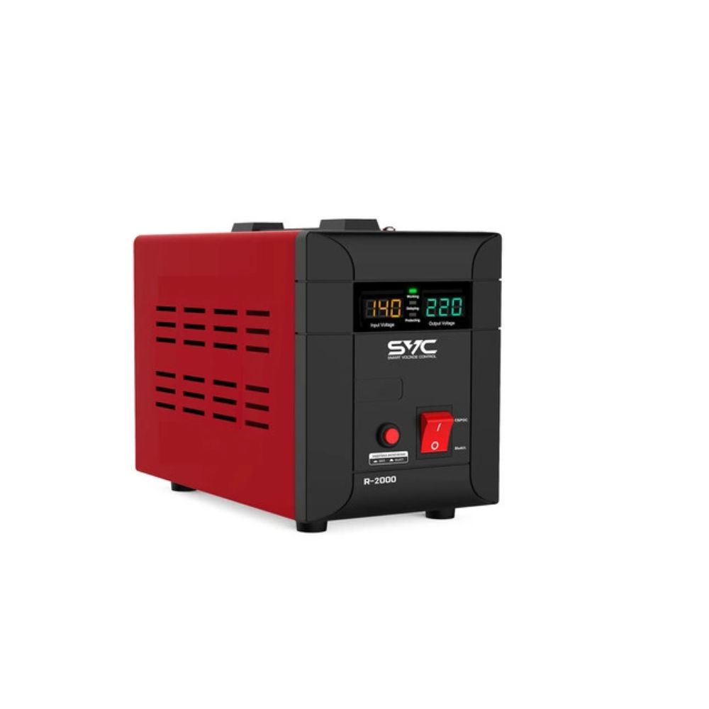 купить Стабилизатор SVC R-2000, 2000W, 2 розетки, выход 220V, AVR 140-260V, LED индикаторы в Алматы
