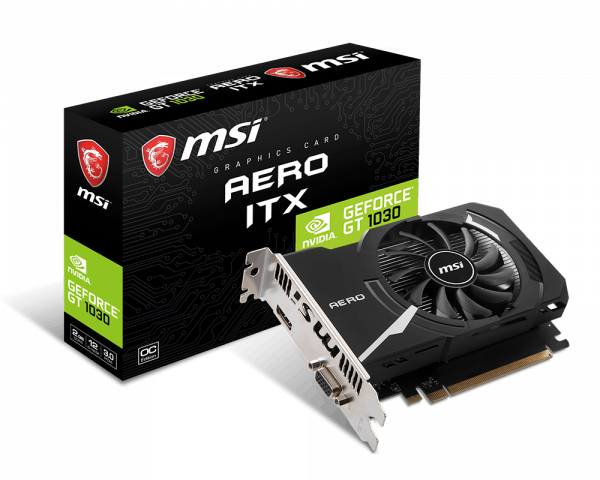 купить Видеокарта MSI GeForce GT1030 AERO ITX 2GD4 OCV1 2Gb DDR4 64bit DVI HDMI в Алматы