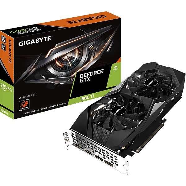 купить Видеокарта, Gigabyte, GTX1660Ti WINDFORCE 6G (GV-N166TWF2-6GD) 4719331304676, GDDR6, 192bit, HDMI, 3*DP, Windforce 2X Fan, Цветная коробка в Алматы