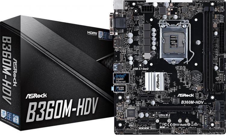 купить Материнская плата ASRock B360M-HDV LGA1151 B360 2xDDR4 (2666) 6xSATA3 1xUM.2 1xD-Sub 1xDVI 1xHDMI 1xPCI-E3.0x16 2xPCI-E3.0x1s 1xPS/2 2xUSB.20 4xUSB3.1 mATX                                                                                                в Алматы