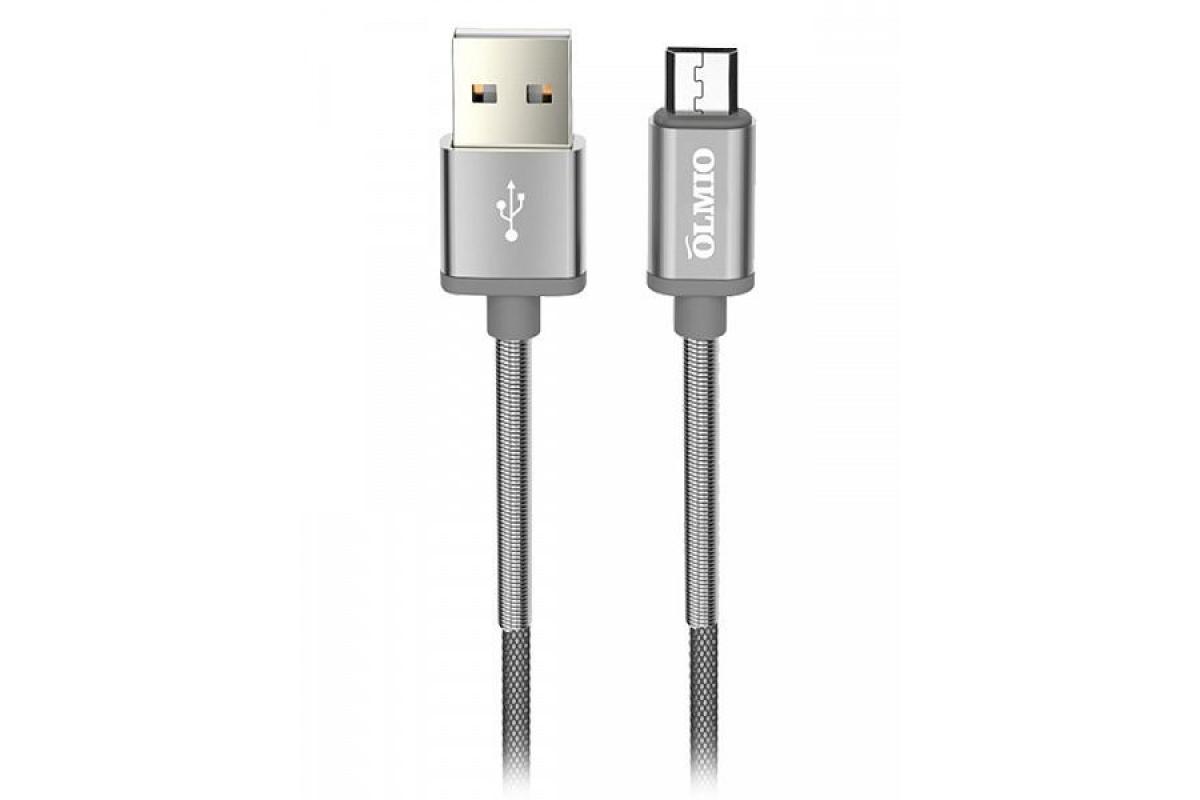 купить Кабель OLMIO STEELY, USB 2.0 - microUSB, 1.2м, 2.1A, серый в Алматы