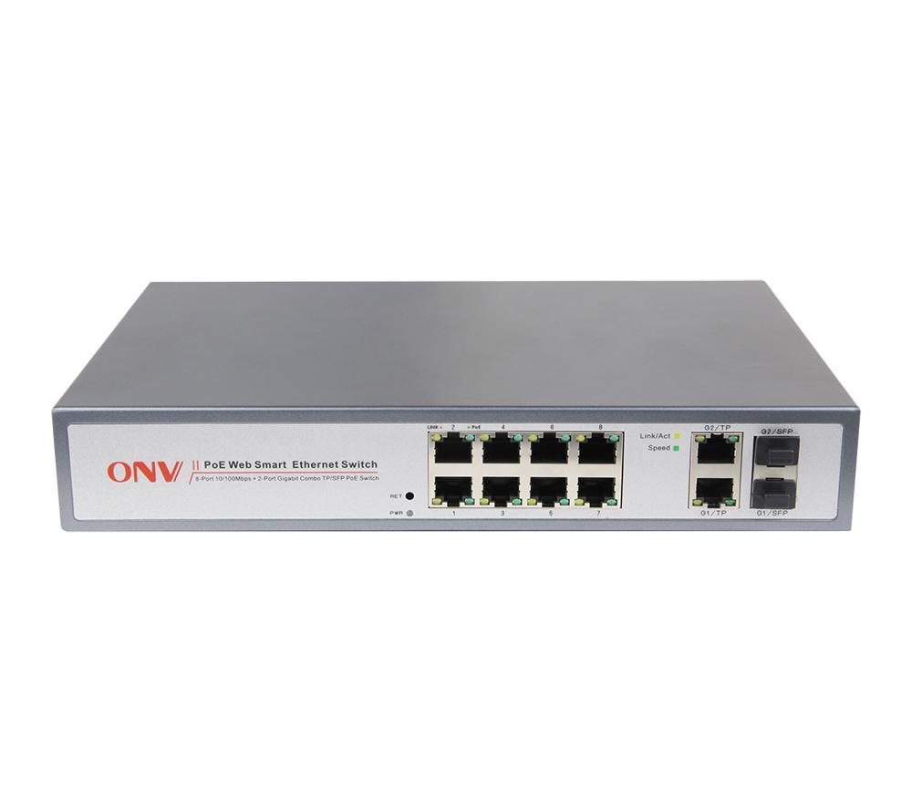 купить Коммутатор PoE управляемый  8-портовый ONV POE31108PFM <8 портов 10/100Mbps PoE 802.3af (max 15.4W на порт), 1 Gigabit Uplink TP Combo порт, 2 Gigabit Uplink SFP порта, коммутационая матрица 8,8Gbps, бюджет мощности PoE 120W> в Алматы