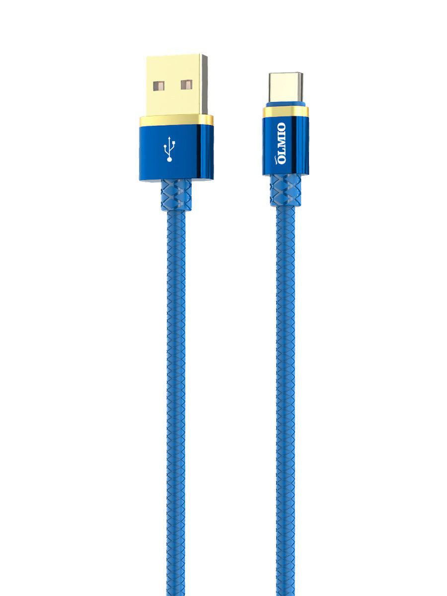 купить Кабель OLMIO DELUXE, USB 2.0 - Type-C, 1м, 2.1A, синий в Алматы