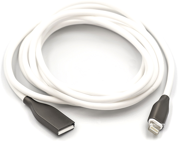 купить Кабель PowerPlant USB - Lightning, 2м, силикон, белый в Алматы
