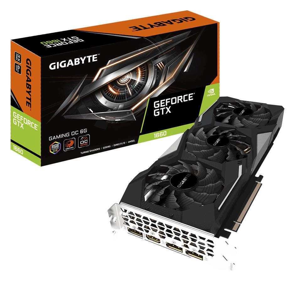 купить Видеокарта, Gigabyte, GTX1660 GAMING 6G (GV-N1660GAMING-6GD) 4719331304546, GDDR5, 192bit, HDMI, 3*DP, Windforce 3X Fan, Цветная коробка в Алматы