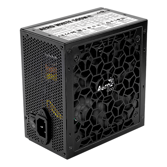 купить Блок питания, Aerocool, AERO WHITE 500W, 500W, ATX, APFC, 20 4 pin, 4 4pin, 5*Sata, 3*Molex, 2*PCI-E 6 2 pin, Поддержка Haswell, Вентилятор 12 см, Кабель питания, Чёрный в Алматы