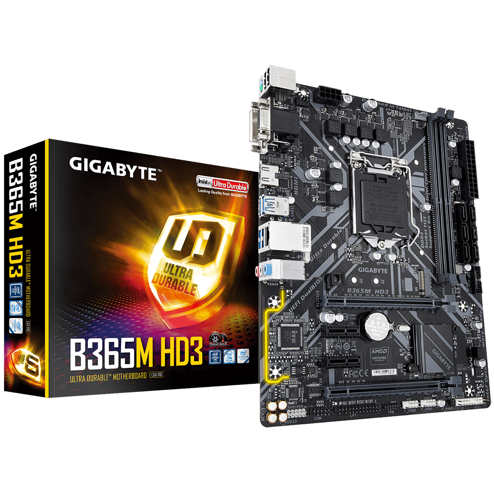 купить Материнская плата, Gigabyte, B365 HD3 (4719331806828), LGA1151v2, iB365, 4xDDR4 2666, 6xSATA3, 1xM.2, 1xD-Sub, 1xDVI-D, 1xHDMI, 2xPCI-Ex16, 4xPCI-Ex1, ATX в Алматы
