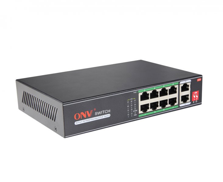 купить Коммутатор PoE  8-портовый ONV-H1108PLD long distance <8 портов 10/100Mbps PoE802.3at/af (30W на порт),  2 Uplink порта 10/100Mbps, 250 Meters @10M, Bandwidth:2Gbps, самовосстановление сети, бюджет мощности PoE 120W> в Алматы