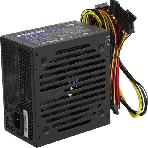 купить Блок питания, Aerocool, VX PLUS 450 , 450W, ATX, (230V None-PFC), 20 4 pin, 4 4pin, 2*Sata, 2*Molex, 1*FDD, 1*PCI-E 6 pin, Поддержка Haswell, Вентилятор 12 см, Кабель питания, Чёрный в Алматы
