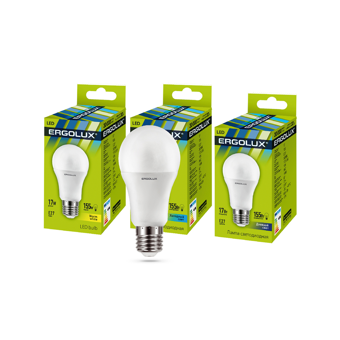 купить Эл. лампа светодиодная, Ergolux, LED-A60-17W-E27-4K, Мощность 17Вт, Тип колбы A60, Цвет. температура 4500К, Цоколь E27, Холодный в Алматы