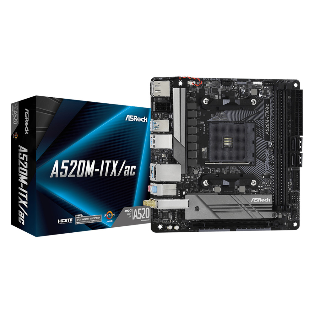 купить ASRock A520M-ITX/AC sAM4 A520 2xDDR4, HDMI-DP WiFi+BT, mITX в Алматы