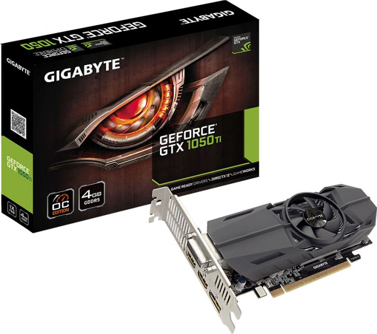 купить Видеокарта 4Gb PCI-E GDDR5 GIGABYTE GV-N105TOC-4GL  DVI+DualHDMI+DP GeForce GTX1050Ti в Алматы