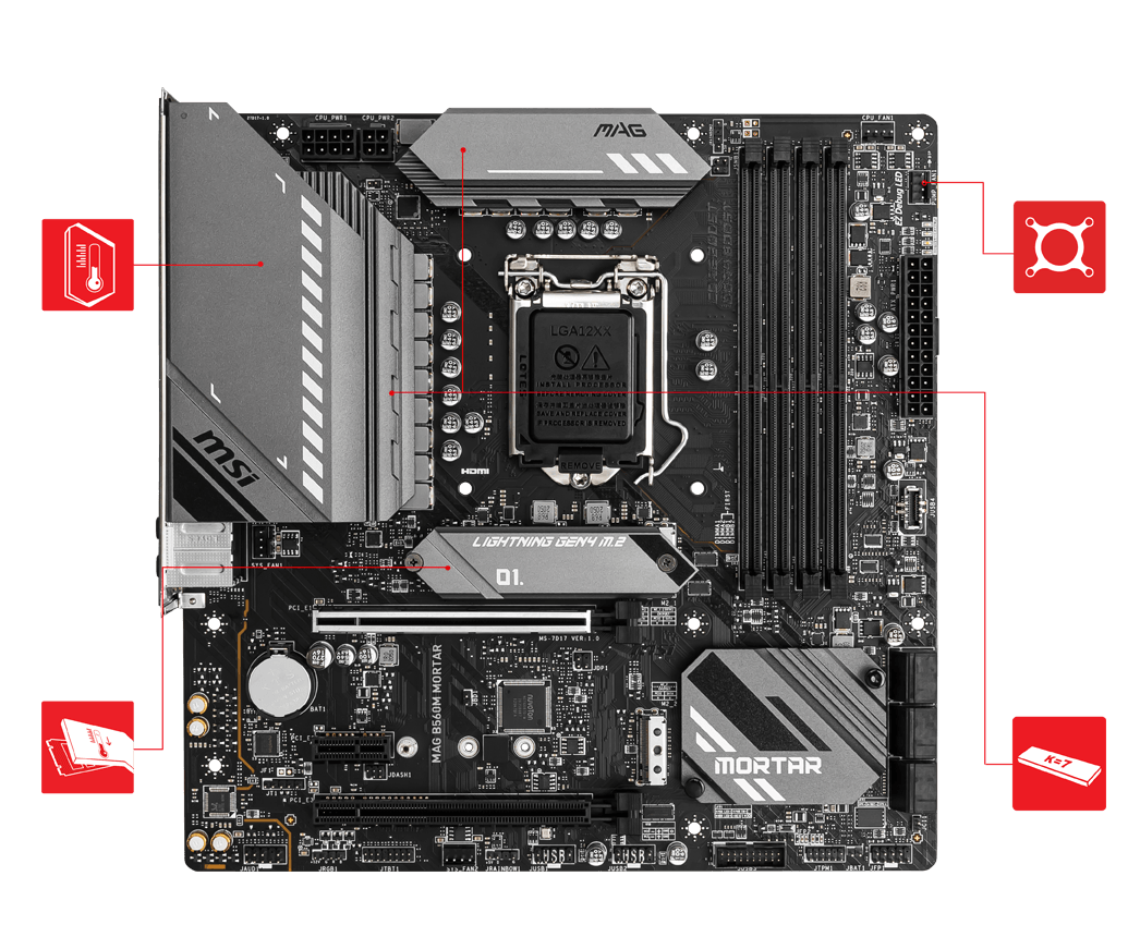 купить Материнская плата MSI MAG B560M MORTAR LGA1200 B560 4xDDR4 6xSATA3 2xM.2 HDMI DP mATX в Алматы