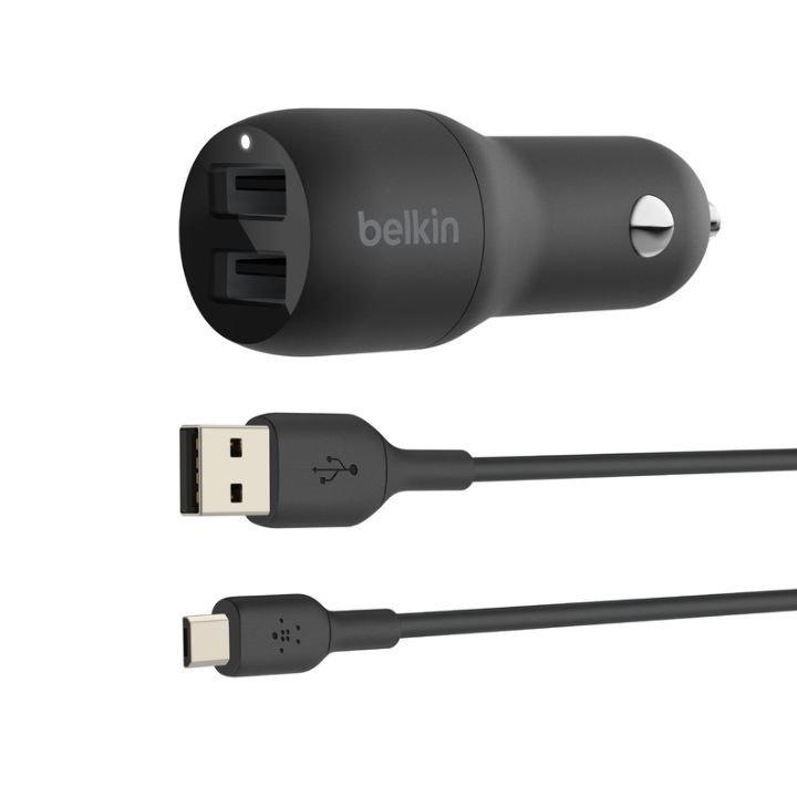 купить Автомобильное ЗУ Belkin Car Charger 24W Dual USB-A, USB-A - MicroUSB, 1m, black в Алматы