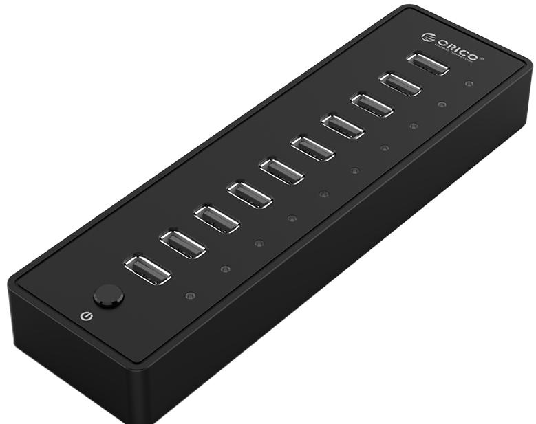 купить USB Хаб ORICO P10-U2-V1-EU-BK <USB2.0x10, внешнее питание 12V2.5A, 1М - USB2.0> в Алматы