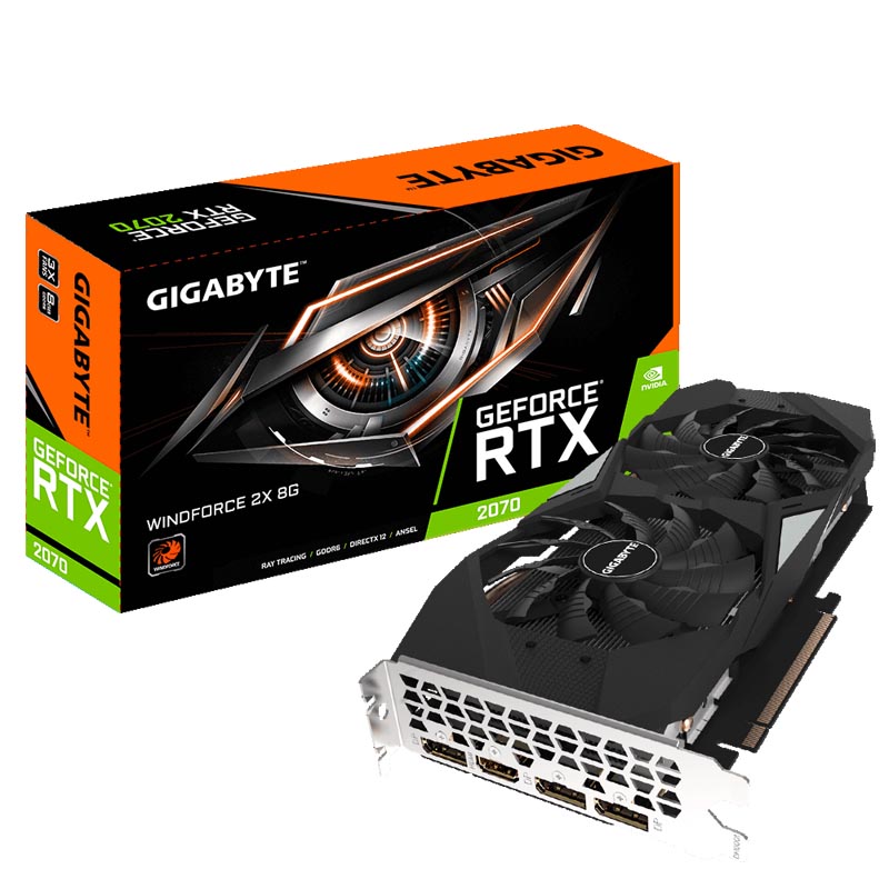 купить Видеокарта Gigabyte GeForce RTX2070 Windforce 2X 8Gb GDDR6 256bit HDM 3xDP GV-N2070WF2-8GD в Алматы