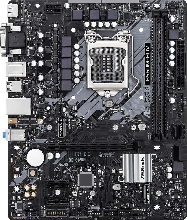 купить Материнская плата ASRock B560M-HDV R2.0 LGA1200 2xDDR4 4xSATA UM.2 D-Sub HDMI DVI mATX в Алматы