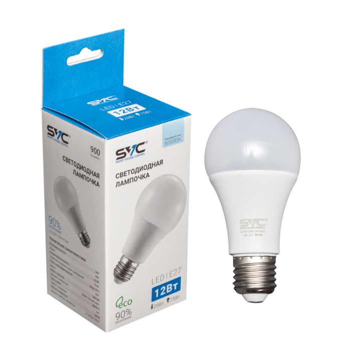 купить Эл. лампа светодиодная SVC LED A60-12W-E27-6500K, Холодный в Алматы