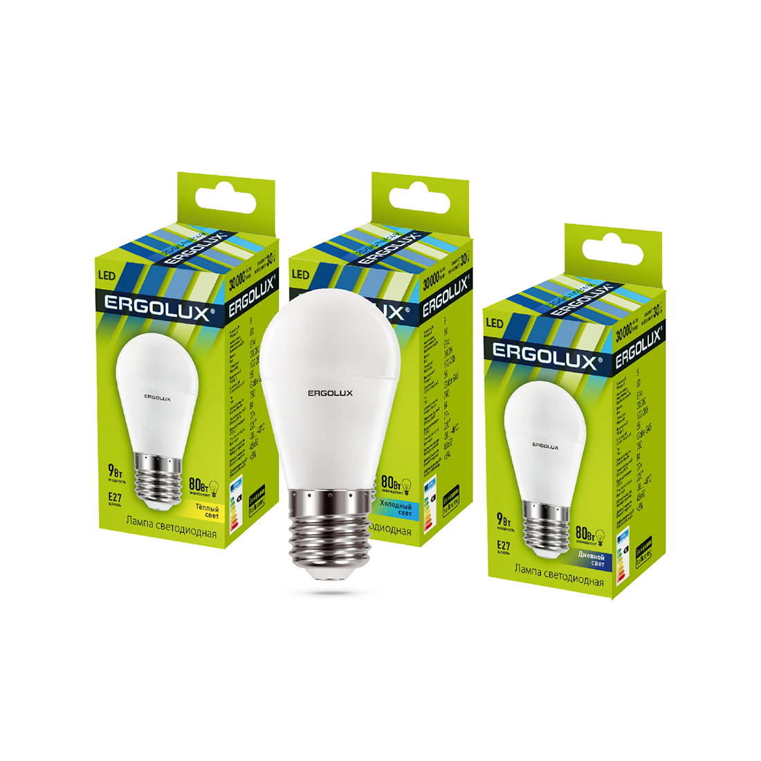 купить Эл. лампа светодиодная, Ergolux, LED-G45-9W-E27-4K, Шар, Мощность 9Вт, Тип колбы G45, Цвет. температура 4500К, Цоколь E27, Холодный в Алматы