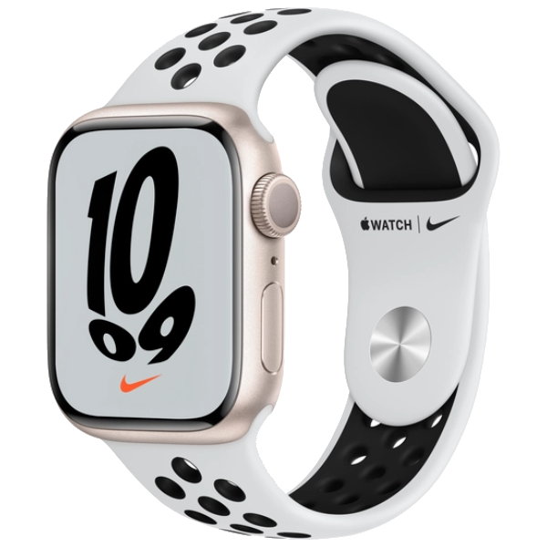купить Apple Watch Nike Series 7 GPS, 45mm Starlight Aluminium Case with Pure Platinum/Black Nike Sport Band - Regular, A2474 в Алматы