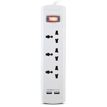 купить Сетевой фильтр, HuntKey, SZM307, 3 универсальные розетки / 2 USB 2.1 A, 1,5 м, Автоматическое отключение при нагрузке больше 10A, Белый в Алматы
