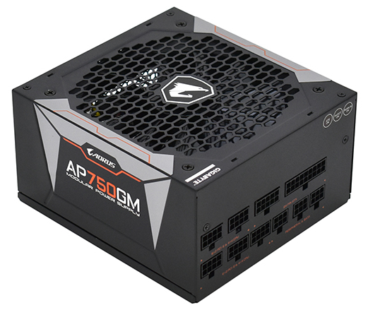 купить Блок питания, Gigabyte, AORUS GP-AP750GM, 750W, ATX, 20 4 pin, 2*4 4pin, 6*Sata, 5*Molex, 2*FDD, 4*PCI-E 6 2 pin, Вентилятор 13.5 см, Чёрный в Алматы