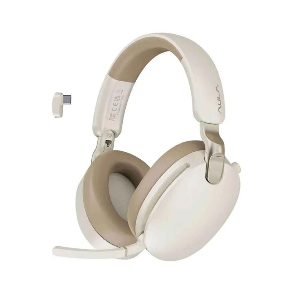 купить Bluetooth headphone AULA A500 BEIGE, BT5.4/cable, Beige в Алматы