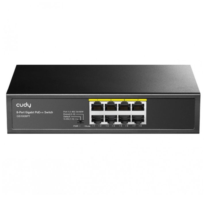 купить Коммутатор PoE+ GbE  8-портовый CUDY GS1008PT <8-Port Gigabit PoE+ Switch 120W, 8-Port 10/100/1000 BASE-T Gigabit ports, 120 watts total PoE budget, 60 watts for port #1~#2, 802.3at/af , VLAN mode support for port #1 ~ #6 в Алматы