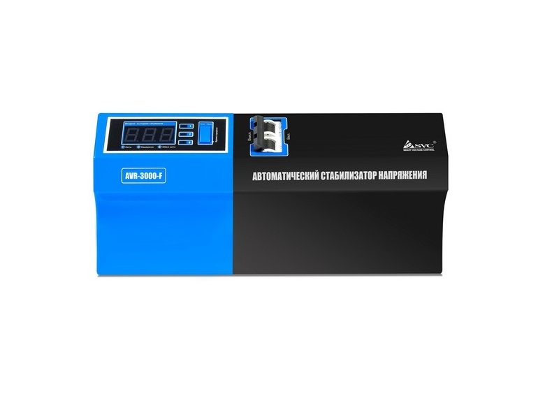 купить Стабилизатор (AVR), SVC, AVR-3000-F, Мощность 3000ВА/3000Вт, LED-дисплей, Диапазон работы AVR: 140-280В, Клеммная колодка, Чёрно-синий в Алматы