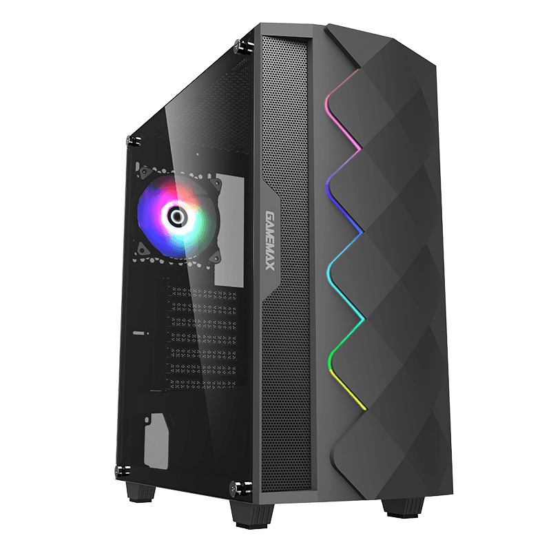 купить Корпус ПК без БП GameMax Black Diamond <ATX, 1x120mm ARGB, 3.5* (HDD)x2, 2.5* (SSD)x2, USB2.0x1, USB3.0x1, HD Audio, 421x210x460mm> в Алматы