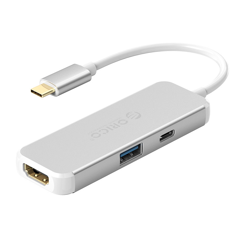 купить Адаптер ORICO XD-314-SV-BP <HDMI, USB3.0, Type-C, ?5V-20V~3A?, 3840*2160@30Hz, Cable 15cm, 86*30*10mm> в Алматы
