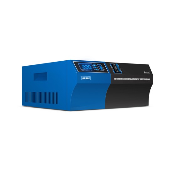 купить Стабилизатор (AVR), SVC, AVR-1000-F, Мощность 1000ВА/1000Вт, LED-дисплей, Диапазон работы AVR: 140-280В, 2 вых., 1.2 м., Чёрно-синий в Алматы