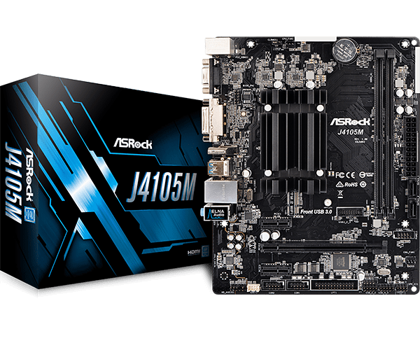 купить Материнская плата ASRock J4105M Intel&reg; Dual-Core J4005 (до 2,5 ГГц) 2DDR4 (2400MHz) 2xSATA3 1xD-Sub, 1xDVI-D, 1xHDMI, 3xUSB2.0, 1xUSB3.1, 1xPS/2, 1xRJ-45 mATX BOX в Алматы