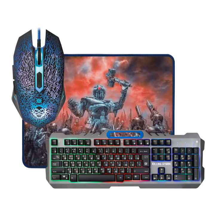 купить Игровой набор Defender Клавиатура+Мышь+Коврик Killing Storm MKP-013L,USB, Опт.мышь, Черный, MKP-013L в Алматы