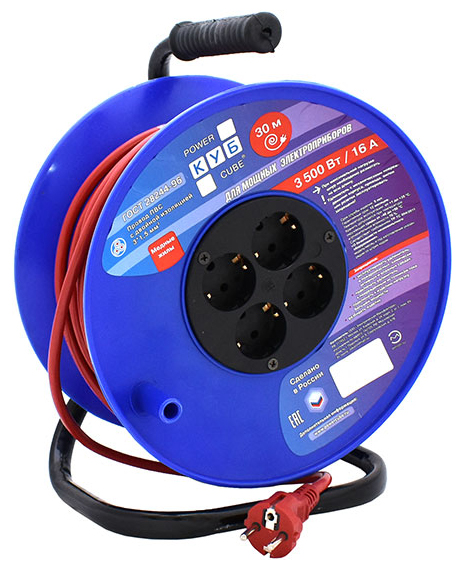 купить Силовой удлинитель на катушке Power Cube PC-BG4-K-50, 16 А/3,5 кВт,50 м, 4 розетки с/з, красно-синий в Алматы