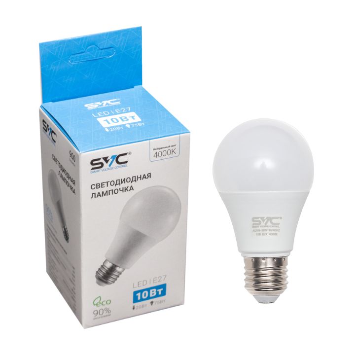 купить Эл. лампа светодиодная SVC LED A60-10W-E27-4000K, Нейтральный в Алматы