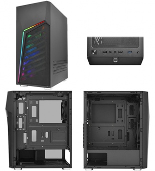 купить Компьютерный корпус APEX-Y01 RGB, tempered glass, black, 3 case FANs, MATX midi tower (w/o PSU) в Алматы
