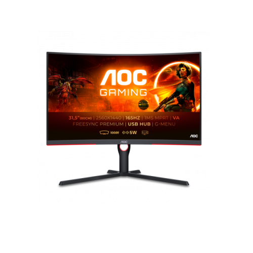 купить Монитор AOC CQ32G3SU VA,31,5*,1000R,16:9 FHD(2560x1440x165 Hz),300cd/m2,3000:1,80M:1,178/178,4ms,DP,2xHDMI,Black в Алматы