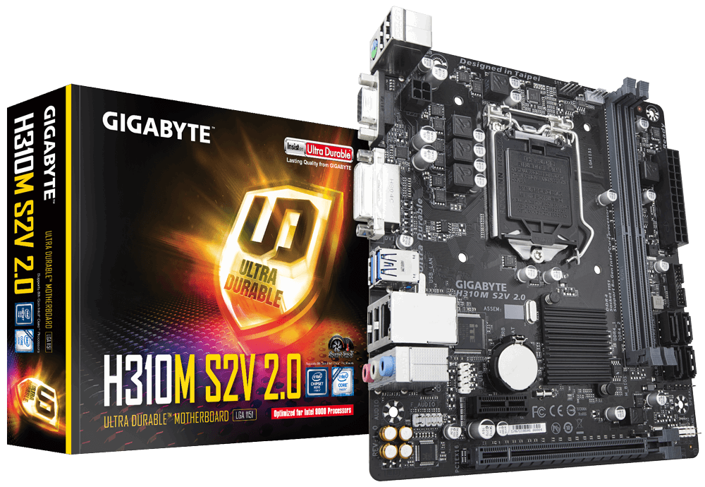 купить Материнская плата S-1151 H310 Gigabyte H310M-S2V<2xDDR4 Max 32G, 4xSATA, D-Sub, DVI, 2xUSB3.1, mATX> в Алматы