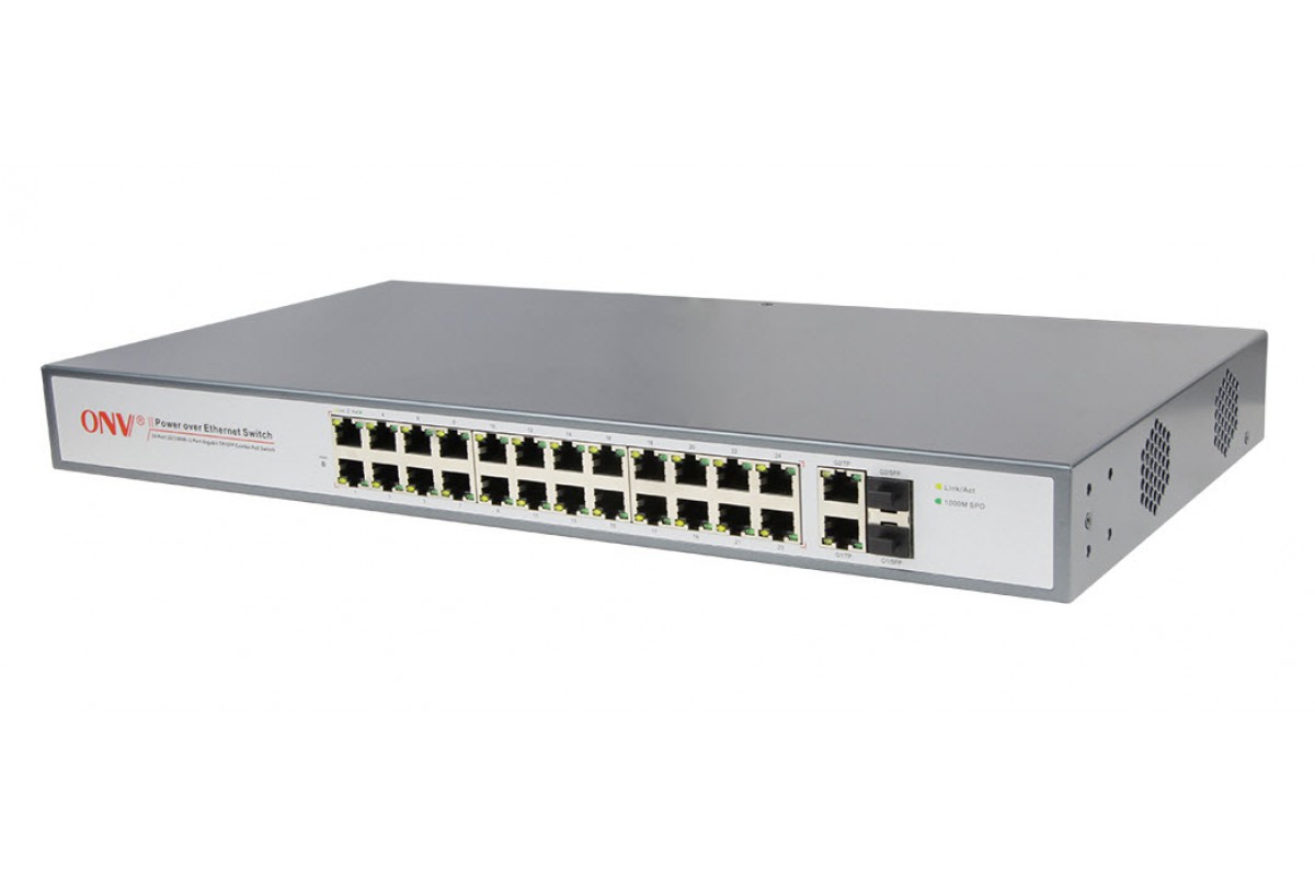 купить Коммутатор PoE 24-портовый ONV POE31024PFA <24 порта 10/100Mbps PoE 802.3af,   2 Gigabit Uplink, бюджет мощности PoE 400W> в Алматы