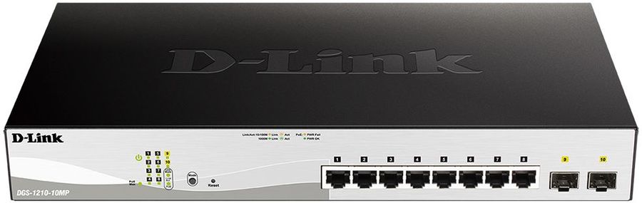 купить D-Link DGS-1210-10MP/F1A Наст-мый ком-тор WebSmart  8 портов 10/100/1000 PoE +  2 порта SFP /  в Алматы
