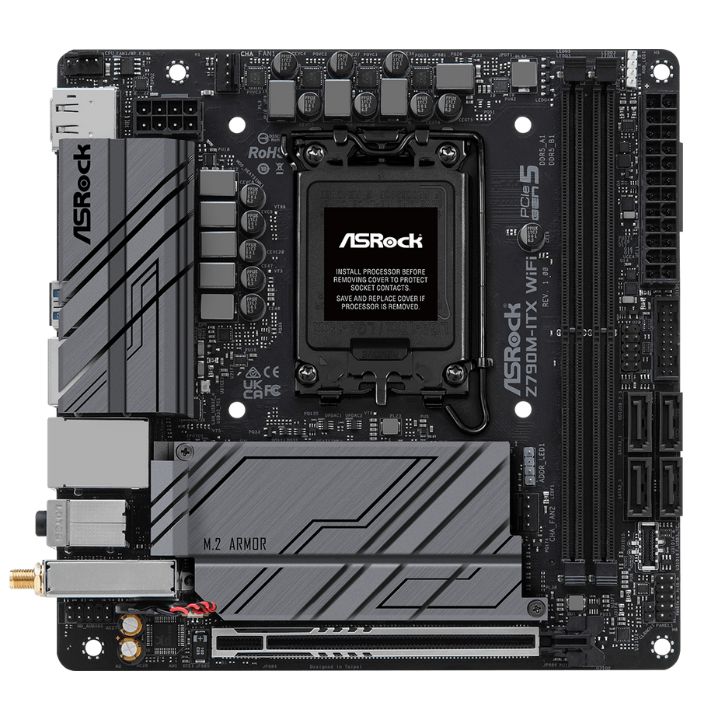 купить Материнская плата ASRock Z790M-ITX WiFi LGA1700 2xDDR5 4xSATA RAID 2xM.2 HDMI DP mITX в Алматы