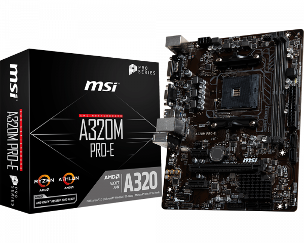 купить Материнская плата MSI A320M PRO-E AM4 A320 2xDDR4 4xSATA3 RAID D-Sub DVI mATX в Алматы