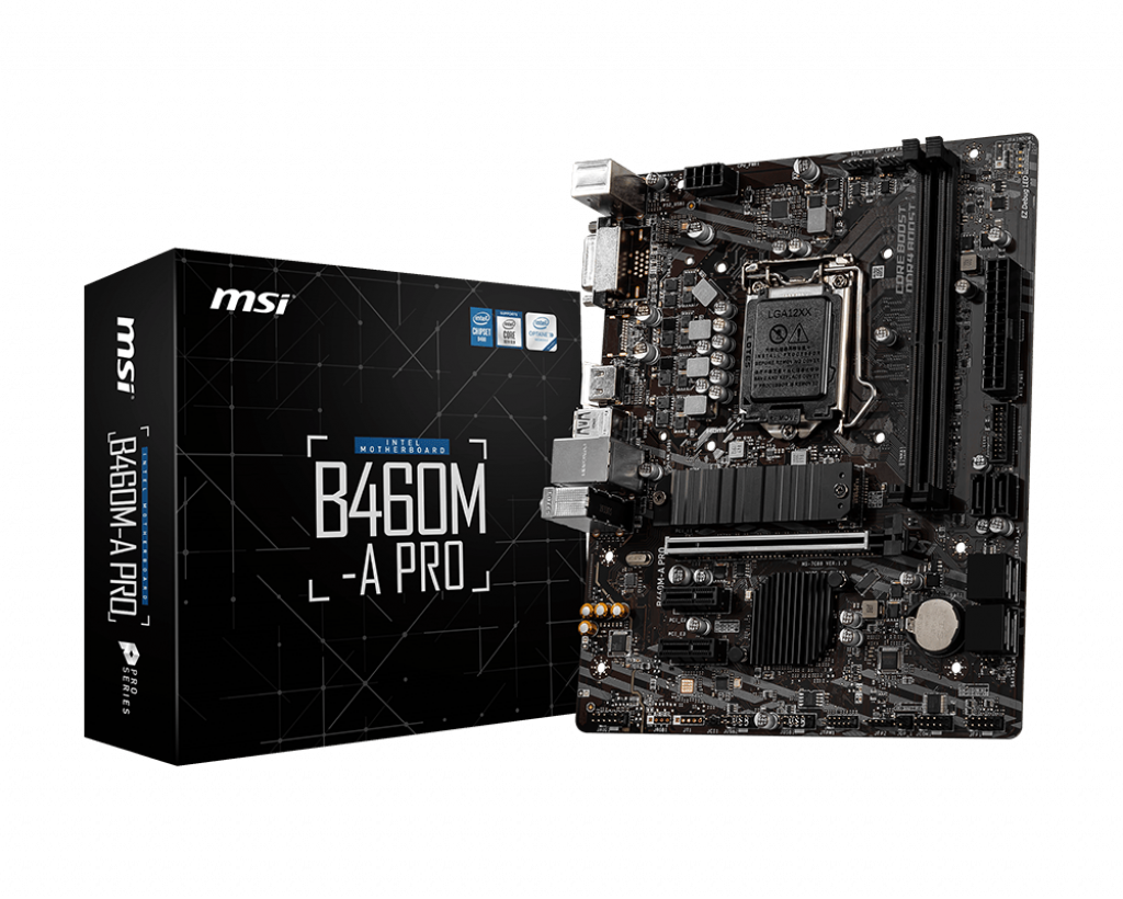 купить Материнская плата MSI B460M-A PRO LGA1200 iB460 2xDDR4 6xSATA3 RAID 1xM.2 DVI HDMI mATX в Алматы