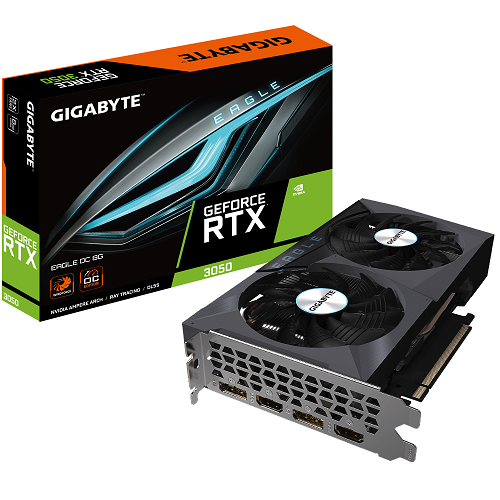 купить Видеокарта 8Gb PCI-E GDDR6X GIGABYTE GV-N3050EAGLE OC-8GD 2хHDMI+2xDP GeForce RTX3050 в Алматы