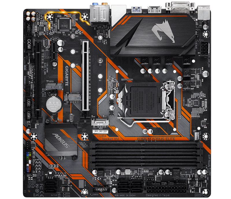 купить Материнская плата GIGABYTE B365M AORUS ELITE LGA1151 B365  2xPCI-E DVI+HDMI+DP GbLAN SATA MicroATX 4DDR4 в Алматы
