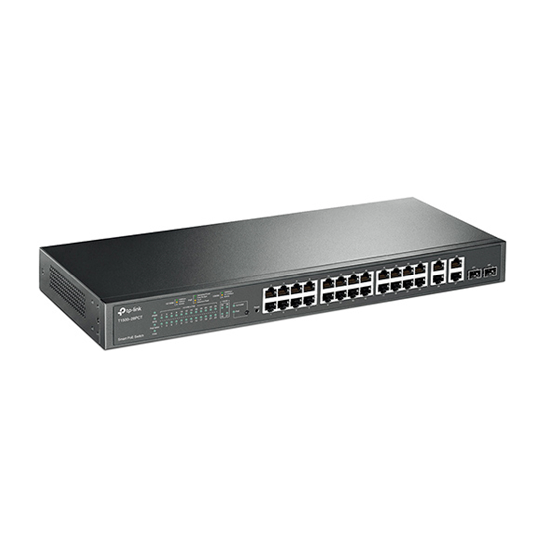 купить Коммутатор PoE  Smart 24-портовый Tp-Link T1500-28PCT (TL-SL2428P) 24 порта 10/100 PoE  802.3at/af (max 30W на порт)   4 Gigabit RJ45 (2 Combo SFP), бюджет мощности PoE 180W в Алматы