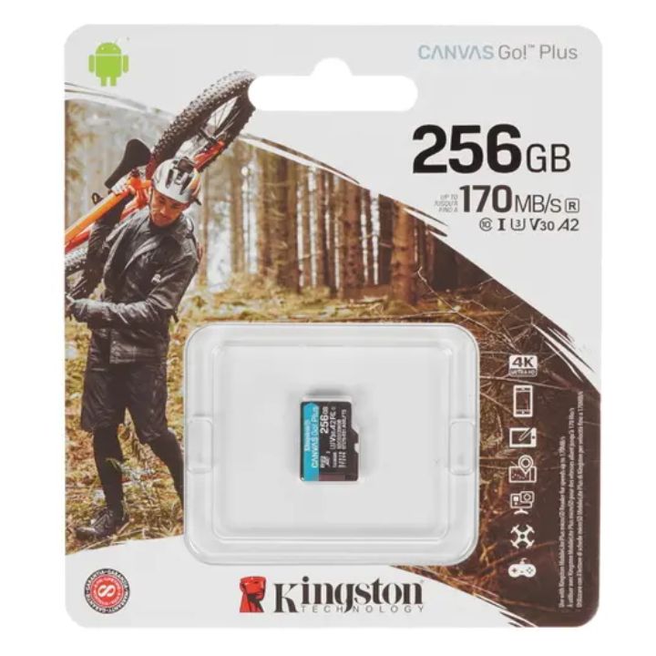 купить Карта памяти MicroSD, Kingston Canvas Go! Plus, 256GB, SDCG3/256GBSP, Class 10, UHS-I, R170/W70 в Алматы