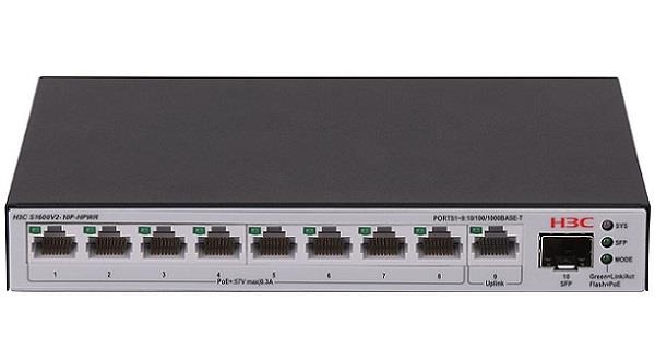 купить Комутатор H3C S1600V2-10P-HPWR L2 Ethernet Switch with 9*10/100/1000BASE-T Ports (8 PoE+ Ports Inclu в Алматы